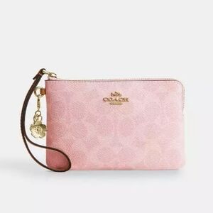 Coach Powder Pink Corner Wristlet With Charm